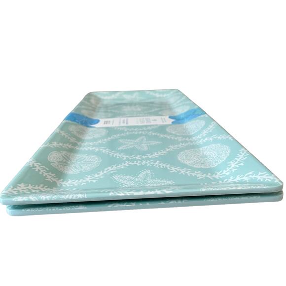 Set of 2 SIGRID OLSEN Melamine Serving Trays 19" Aqua Starfish | Sand Dollar New - Picture 4 of 6